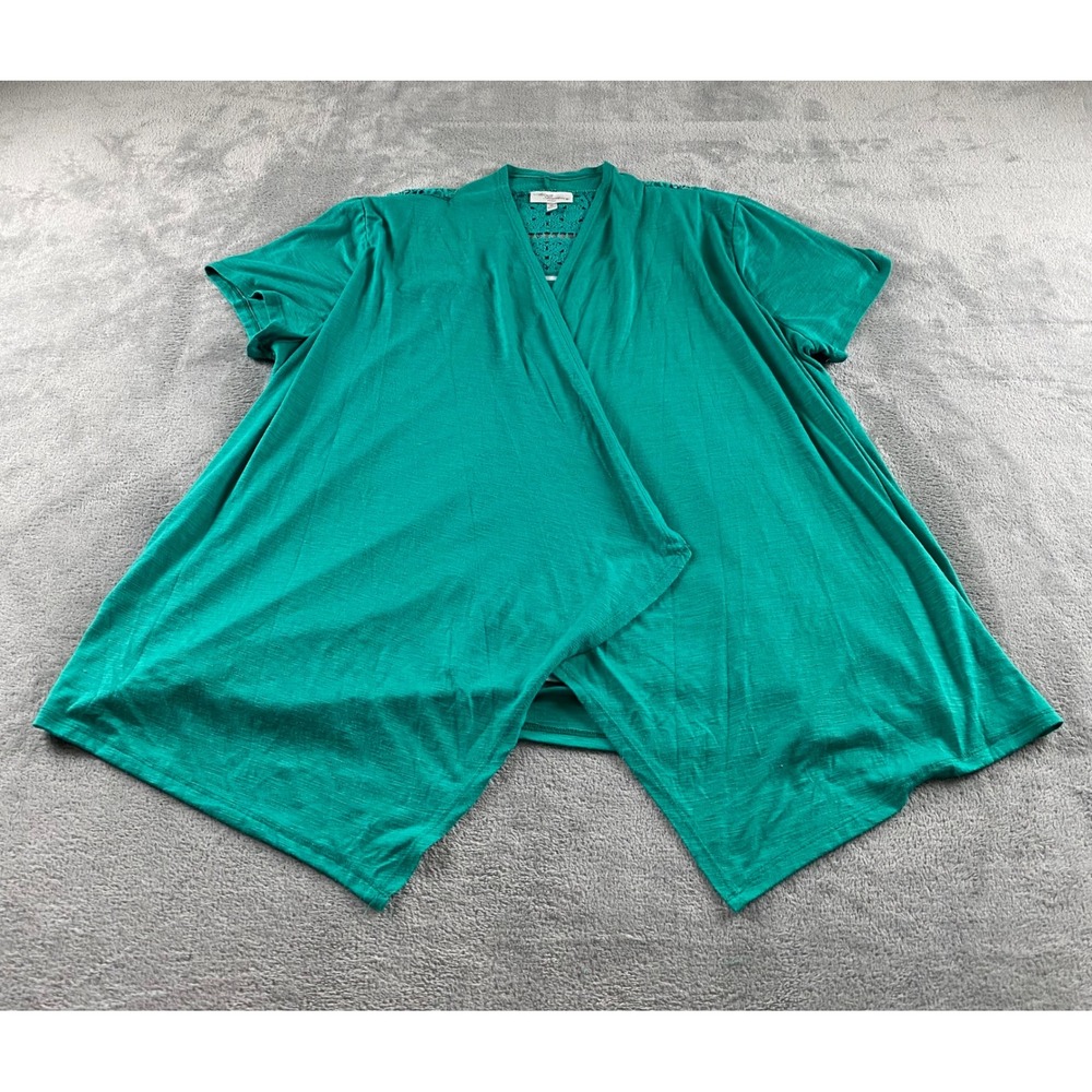 Allison Brittney Womens 2X Green Layered Cardigan Attached Striped‎ Tank Crochet